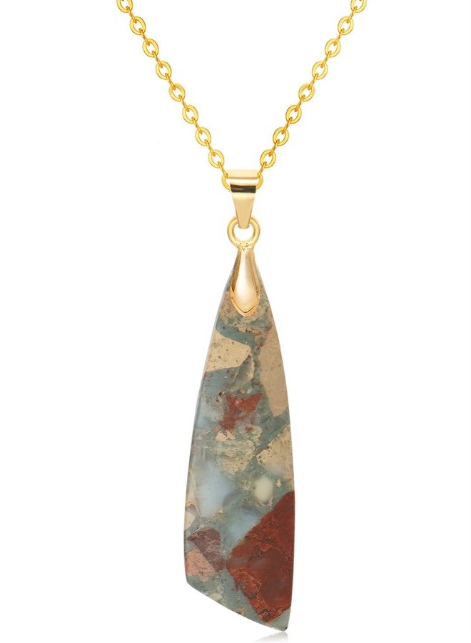 Wovanoo Nature Stone Necklaces for Women Boho Gemstone Pendant Necklace 18K Gold Chain Necklaces Beige Gold - Image 1